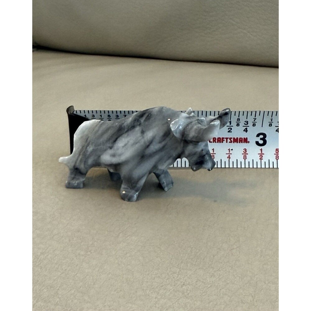 Hand Carved Bull Onyx Marble Stone Charging Gray Black Vintage Small